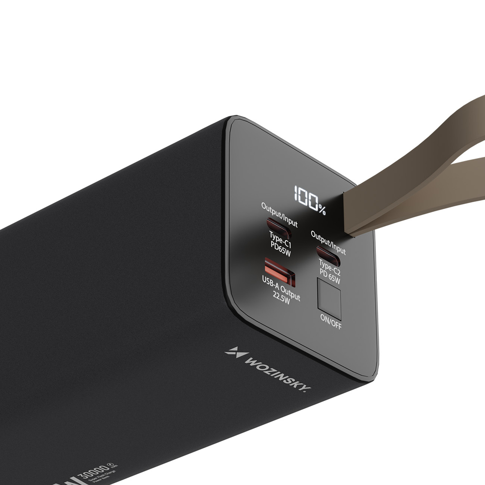 Powerbanka Wozinsky K65+ 65 W 30 000 mAh 2x USB-C, 1x USB-A – sivá – Obrázok 3