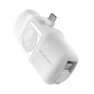 Mini powerbanka Wozinsky WF16-YCS 5000 mAh 15 W USB-C s káblom USB-C a nabíjačkou pre Apple Watch – biela