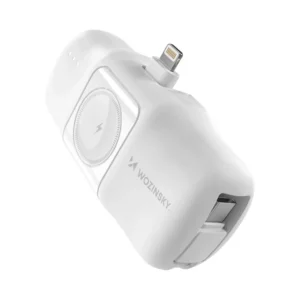 Mini powerbanka Wozinsky WF16-YLS 5000 mAh 15 W Lightning s káblom USB-C a nabíjačkou pre Apple Watch – biela