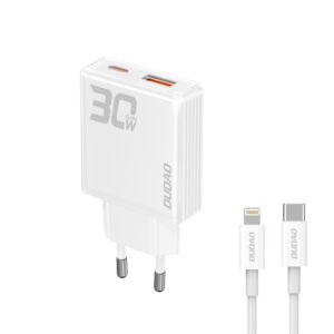 Sieťová nabíjačka Dudao A30EUL GaN 30 W USB-A / USB-C s káblom USB-C na Lightning – biela