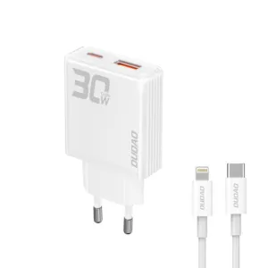 Sieťová nabíjačka Dudao A30EUL GaN 30 W USB-A / USB-C s káblom USB-C na Lightning – biela