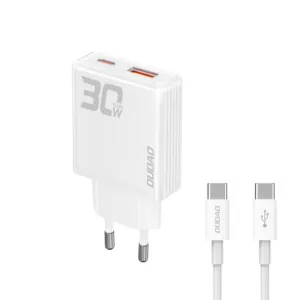 Sieťová nabíjačka Dudao A30EUT GaN 30 W USB-A / USB-C s káblom USB-C na USB-C – biela