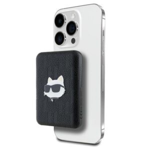 Powerbanka Karl Lagerfeld indukčný KLPB5FPGKSCHHK 16W 5000mAh čierna/čierna Choupette Head Pin MagSafe