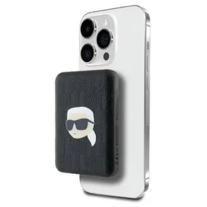 Indukčná powerbanka Karl Lagerfeld KLPB5FPGKSKIHK Karl Head Pin MagSafe 16 W 5000 mAh – čierna