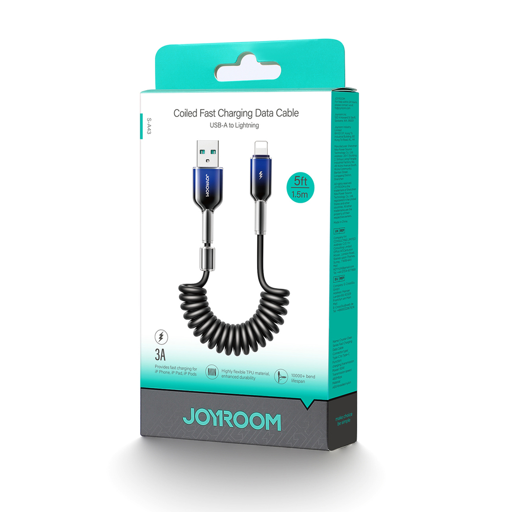 Špirálový kábel Joyroom séria Crystal-Clear S-A43 USB-A – Lightning 3 A, 1,5 m – čierna – Obrázok 2