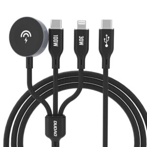 Nabíjací kábel 3v1 Dudao A12Max+ PD 100 W USB-C, Lightning a nabíjačka pre Apple Watch, 1,2 m – čierna