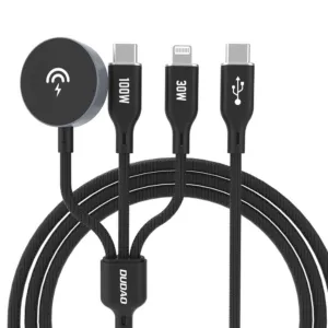 Nabíjací kábel 3v1 Dudao A12Max+ PD 100 W USB-C, Lightning a nabíjačka pre Apple Watch, 1,2 m – čierna