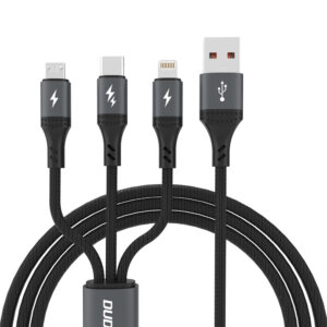 Kábel Dudao L3E 3 in 1 60W MicroUSB USB-C Lightning 1.2m – čierna
