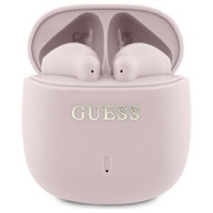 Bezdrôtové slúchadlá Guess GUTWSJ14ESGP TWS Bluetooth s nabíjacím puzdrom a klasickým logom – ružová