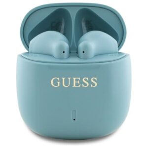 Bezdrôtové slúchadlá Guess GUTWSJ14ESGQ TWS Bluetooth s nabíjacím puzdrom a klasickým logom – tyrkysová