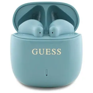 Bezdrôtové slúchadlá Guess GUTWSJ14ESGQ TWS Bluetooth s nabíjacím puzdrom a klasickým logom – tyrkysová
