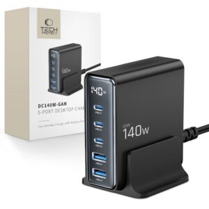 Nabíjacia stanica Tech-Protect DC140W-GAN PD 140 W / QC 3.0, 5 portov – čierna