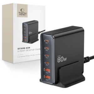 Nabíjacia stanica Tech-Protect DC80W-GAN PD 80 W / QC 3.0, 6 portov – čierna