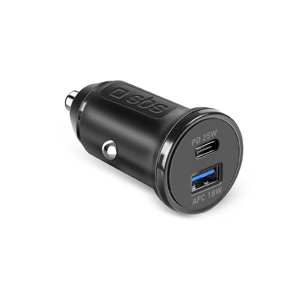 Nabíjačka do auta SBS TECRPD25W 25W USB-A USB-C s Power Delivery – čierna