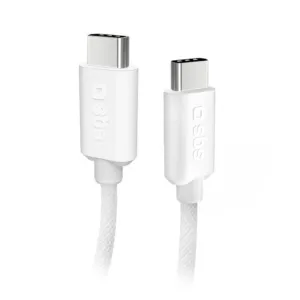 Opletený kábel SBS TECABLETISSUETCCG USB-C – USB-C 60 W, 1,5 m – sivá