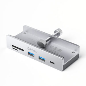 USB hub Orico MH5PC Clamp-Mounted USB-C / 2x USB-A 3.2 + 1x USB-C 3.2 + 1x SD&TF – strieborná