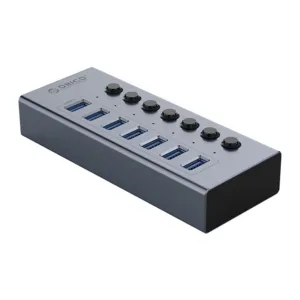 USB hub Orico BT2U3-7AB 7x USB-A 3.0 s vypínačmi – sivá