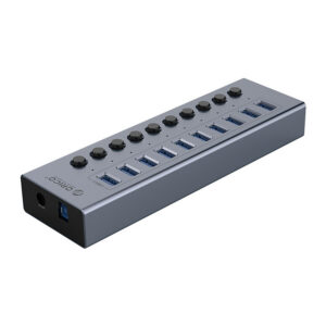 USB hub Orico BT2U3-10AB 10x USB-A 3.0 so spínačmi – sivá