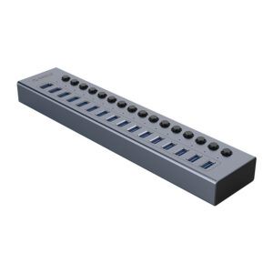 USB hub Orico BT2U3-16AB 16x USB-A 3.0 so spínačmi – sivá
