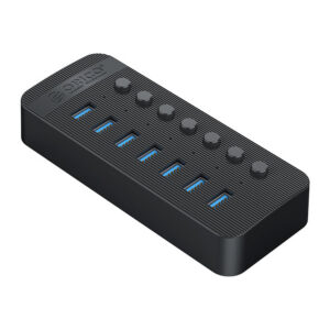 USB hub Orico CT2U3-7AB 7x USB-A 3.0 so spínačmi – čierna