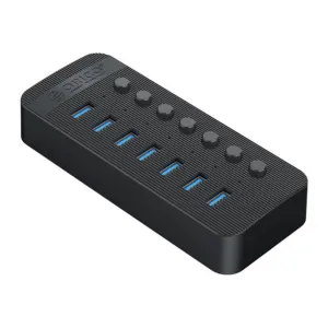 USB hub Orico CT2U3-7AB 7x USB-A 3.0 s vypínačmi – čierna
