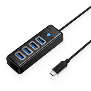 USB hub Orico PW4U-C3 USB-C na 4x USB-A 3.0 – čierna