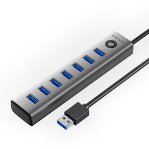 USB hub Orico CL7U-U3 7x USB-A 3.0 + USB-C 5V/3A 1m – sivá