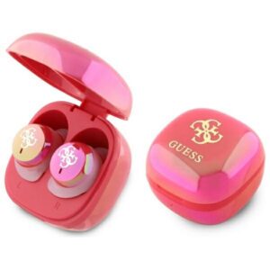 Bezdrôtové slúchadlá Guess GUTWSJ144ESF TWS Bluetooth s nabíjacím puzdrom a dúhovým logom 4G – fuchsiová