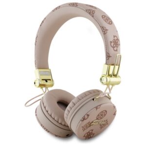 Bezdrôtové slúchadlá na uši Guess GUBH70EPOSMW Bluetooth ENC s motívom pivonky, okrúhle – hnedá