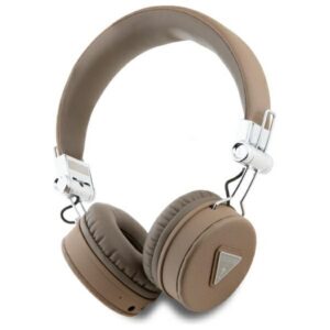 Bezdrôtové slúchadlá na uši Guess GUBH70PGTSPSW Bluetooth ENC so zrnitou úpravou, okrúhle – hnedá