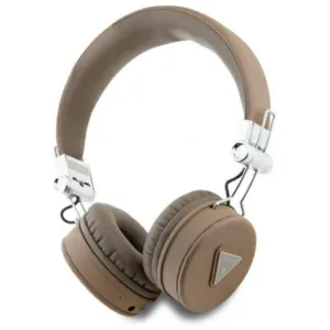 Bezdrôtové slúchadlá na uši Guess GUBH70PGTSPSW Bluetooth ENC so zrnitou úpravou, okrúhle – hnedá