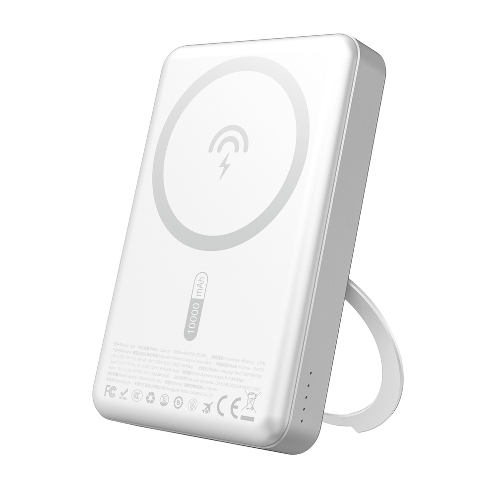 Powerbanka Dudao K28 10000mAh PD 22.5W MagSafe s Metal Case a Ring stojan – strieborná