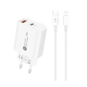 Sieťová nabíjačka A6MaxL 20 W USB-A + USB-C s káblom USB-C na Lightning 1 m – biela