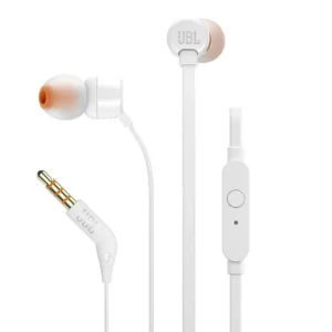 Káblové slúchadlá do uší JBL T110 s konektorom 3,5 mm jack – biela