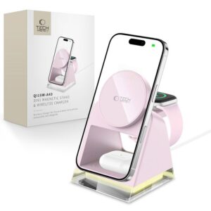 Indukčná nabíjačka Tech-Protect QI15W-A43 3v1 MagSafe – ružová