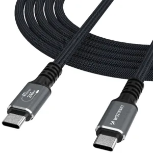 Kábel Wozinsky WPS-UY42S USB-C USB4 40 Gb/s, 240 W, 4K, 2 m – čierna