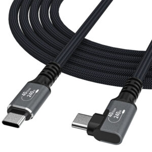 Kábel Wozinsky WPS2-UY41S USB-C USB4 40 Gb/s, 240 W so zahnutým konektorom, 2 m – čierna