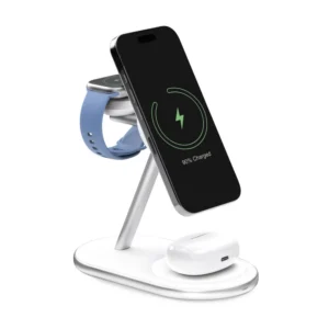 Bezdrôtová nabíjačka Puro Mag Station Qi2 3v1 kompatibilná s MagSafe – biela