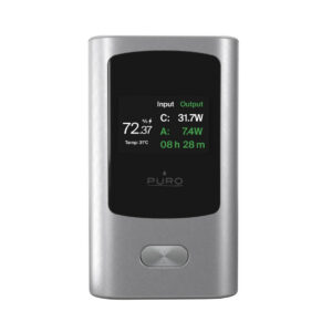 Powerbanka Puro 45 W 10 000 mAh USB-A, USB-C s displejom – sivá