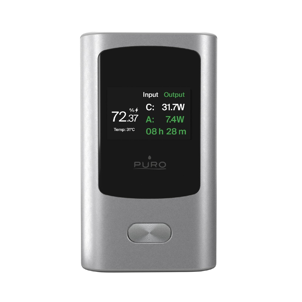 Powerbanka Puro 45W 10000mAh USB-A USB-C s displejom – sivá