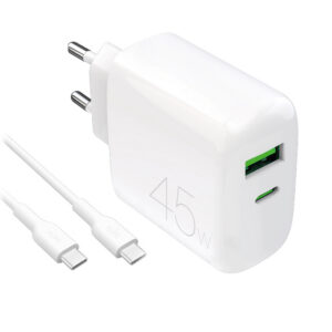 Sieťová nabíjačka Puro Daily Prolite 45 W USB-C + USB-A PD s káblom USB-C – biela