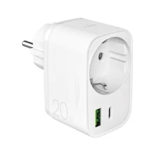 Sieťová nabíjačka Puro 20 W PD so zástrčkou a zásuvkou Schuko, 1x USB-C + 1x USB-A – biela