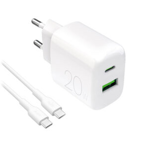 Sieťová nabíjačka Puro PROLITE 20 W USB-A / USB-C s káblom USB-C na USB-C 1,2 m – biela