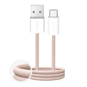 Opletený kábel Puro Fabrik USB-A – USB-C 10 W, 1,5 m – béžová