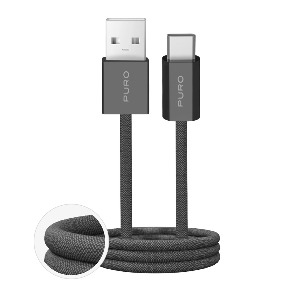 Kábel Puro Fabrik 2.0 10W USB-A - USB-C opletený 1.5m – tmavozelená