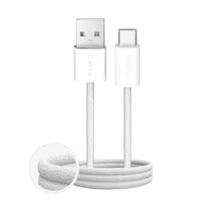 Opletený kábel Puro Fabrik 2.0 USB-A – USB-C 10 W, 1,5 m – biela