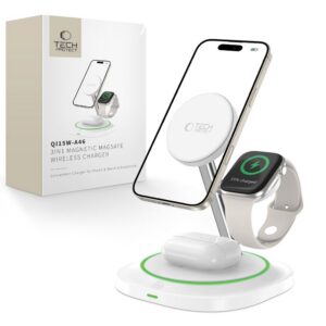 Magnetická indukčná nabíjačka Tech-Protect QI15W-A46 3v1 MagSafe – biela
