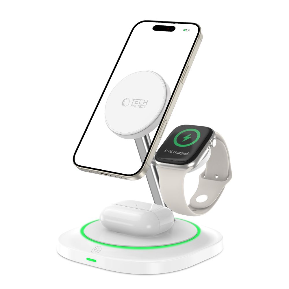 Magnetická indukčná nabíjačka Tech-Protect QI15W-A46 3v1 MagSafe – biela – Obrázok 2