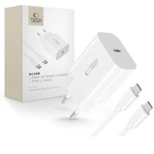 Sieťová nabíjačka Tech-Protect NC20W PD 20 W USB-C s káblom USB-C – biela