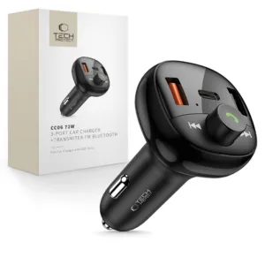 Nabíjačka do auta Tech-Protect CC06 PD 72 W, 3 porty, s vysielačom – čierna